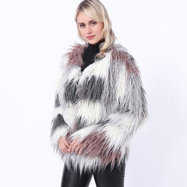 

autumn and winter new women's imitation fur coat medium long mink fox grass, Black