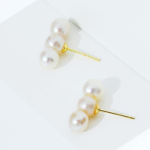 

freshwater pearl studs earrings 925 sterling silver balance beam design for women stud, Golden;silver