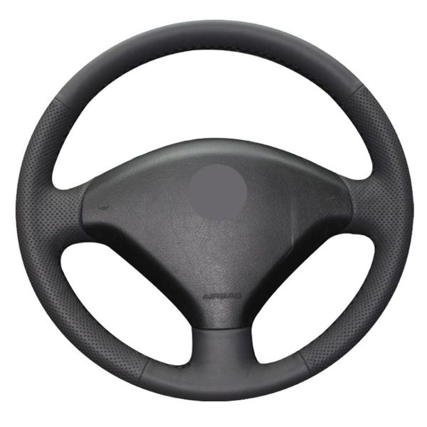 

steering wheel covers black artificial leather hand-stitched car cover for 307 2001-2008 sw 2005-2008