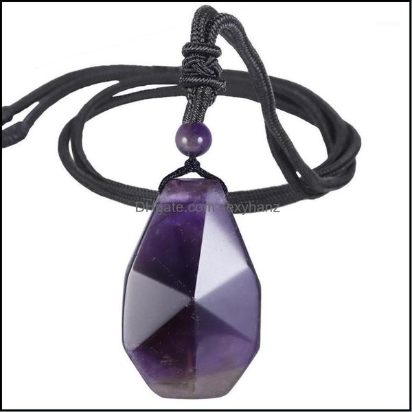 

pendant necklaces & tumbeelluwa faceted water shaped healing gem stone pendants necklaces,reiki chakra crystal rope chain jewelry for women, Silver