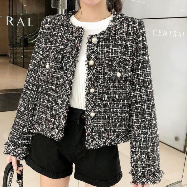 

women's jackets autumn winter tweed women o-neck long sleeve loose wool coat single breasted outwear vintage casual casaco feminino 202, Black;brown