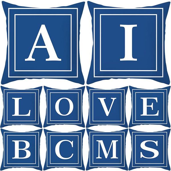 

pillow case blue letter decoration cushion cover polyester throw pillowcase english alphabet home decorative