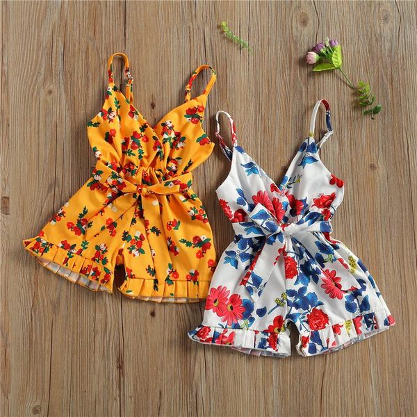 

jumpsuits 0-24m summer cute baby girls rompers flowers print sleeveless belt strapless 2 colors, Blue