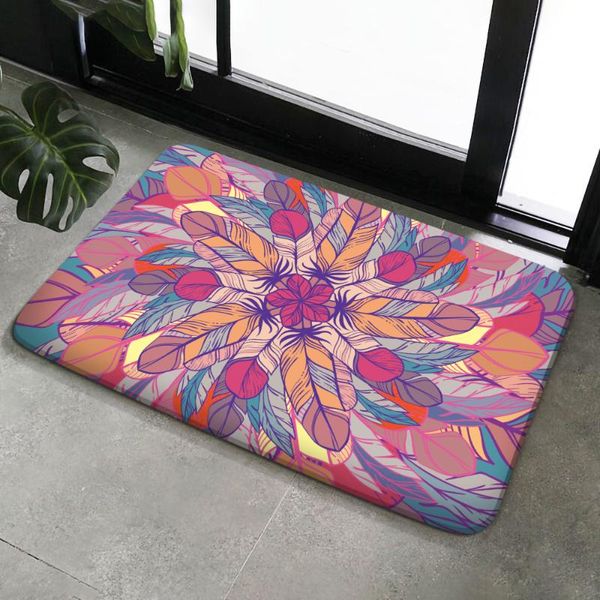 

elegant mandala feather flower pattern carpet non-slip rug mat soft flannel for living room bedroom home decorative carpets