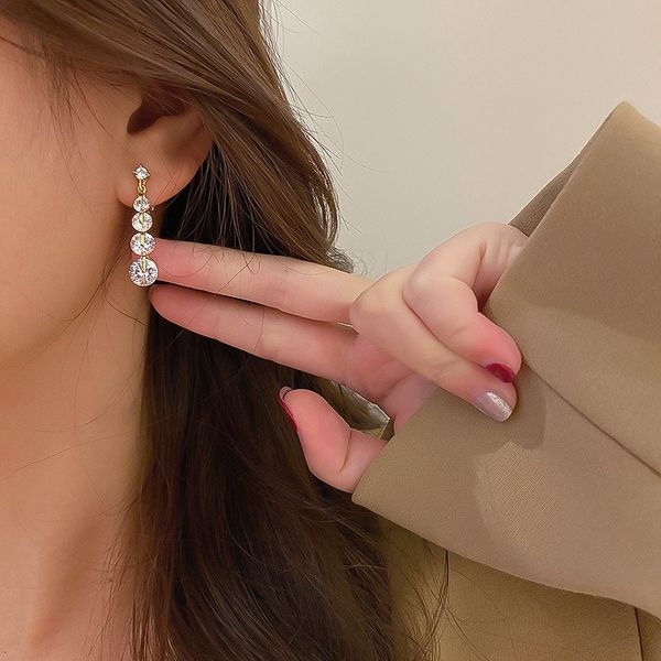 

925 silver needle bright zircon ear clip streamlined long thin tassel earrings simple temperament fashion earrings