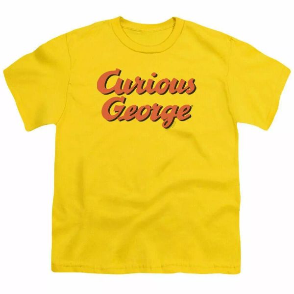 

curious george logo kids youth t shirt licensed classic cartoon tee yellow, White;black
