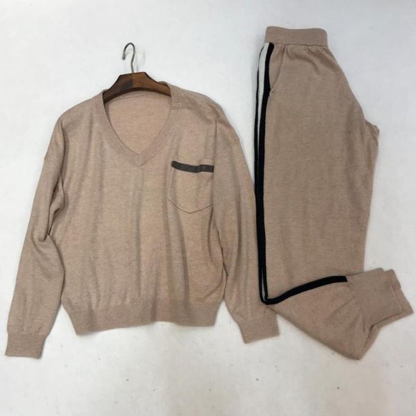 

30%wool + 45% cashmere knit warm suits beading wool sweater mink trousers leisure two-pieces sets wq360 women's two piece pants, White