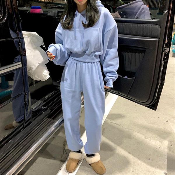 

women's two piece pants women tracksuits autumn casual solid hoodies suit winter spring fleece 2 pieces set sweatshirts pullover sweatp, White