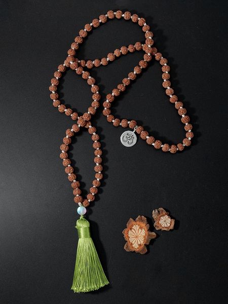 

pendant necklaces oaiite 108 mala bodhi rudraksha women men meditation buddhist necklace with tassel jewelry balance mental health gift, Silver
