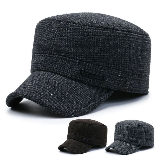 

men's winter flat hat plush thickened wool cotton outdoor middle-aged and elderly warm ear protection cold duck tongue hat, Blue;gray