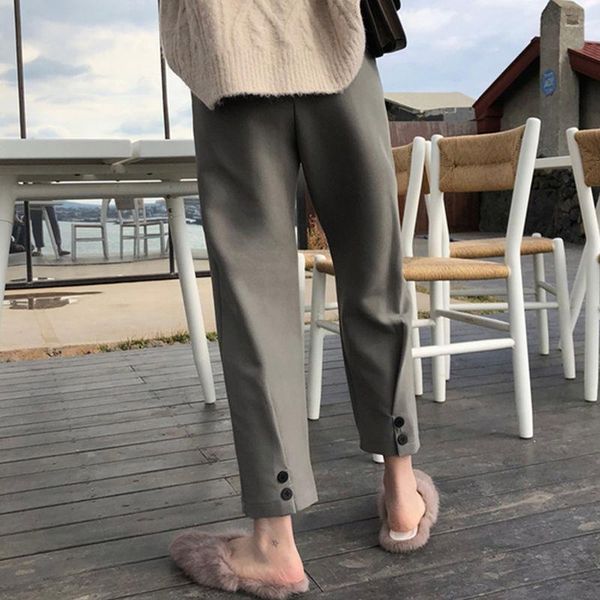 

women's pants & capris women 2021 spring autumn office lady solid nine points loose female trousers high waist slim straight suit g441, Black;white