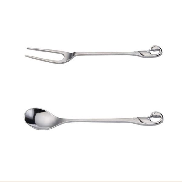 

forks zinc alloy fruit fork & coffee spoon ice cream dessert swan shape long handle tool