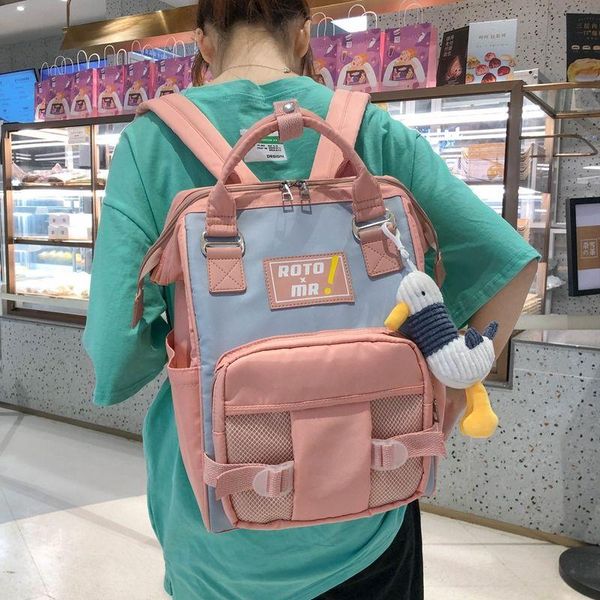 

school bags cute sweet for teenage girls backpack women fashionable panelled schoolbag pink nylon patchwork bookbags college