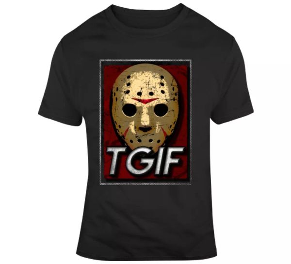 

tgif friday 13 jason horror retro parody movie fan t shirt, White;black