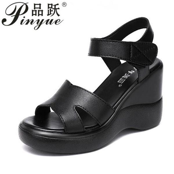 

dress shoes summer mother sandals elderly fashion casual leather female wedge hollow large size women 34--43, Black