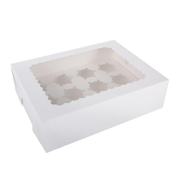 

gift wrap 5pcs portable 12-cavity cupcake box container muffin window (white)