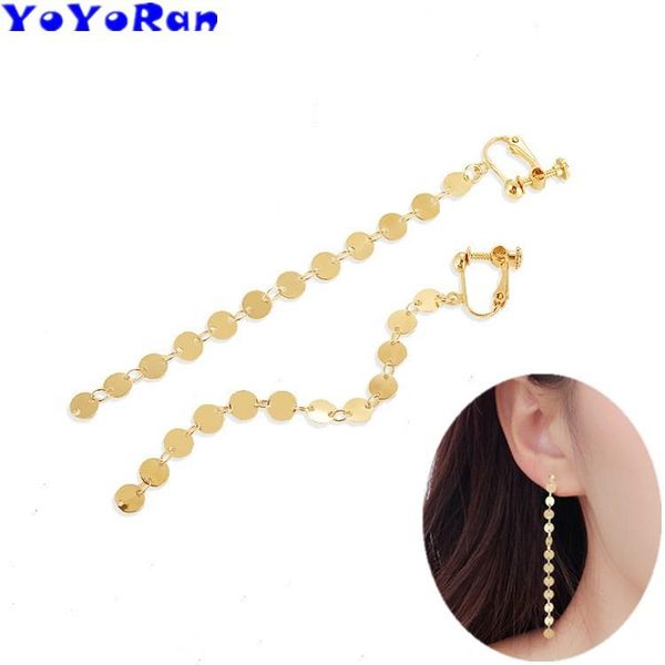 

clip-on & screw back yoyoran 12pairs round sheet chain clip earrings for woman gold metal tassel long circle dangle earring jewelry gift, Silver