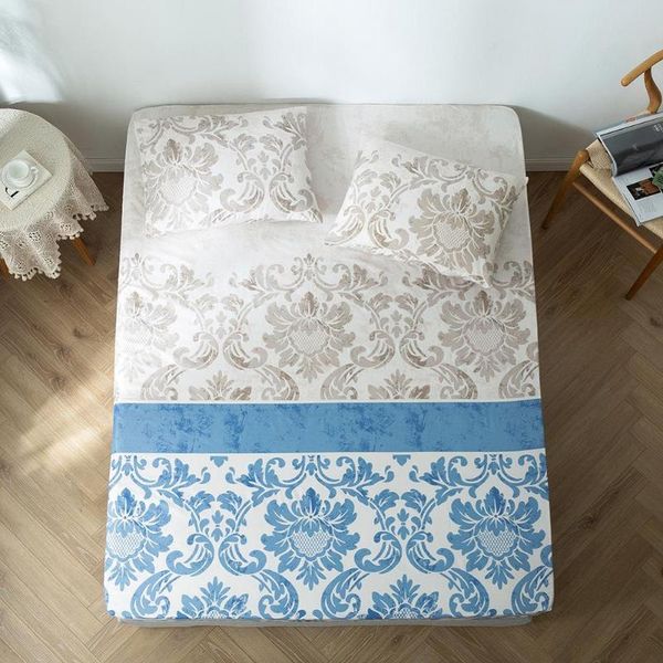

sheets & sets 1pc mattress cover striped flower prined fitted bed sheet with elastic posciel 160x200 double for (no case)
