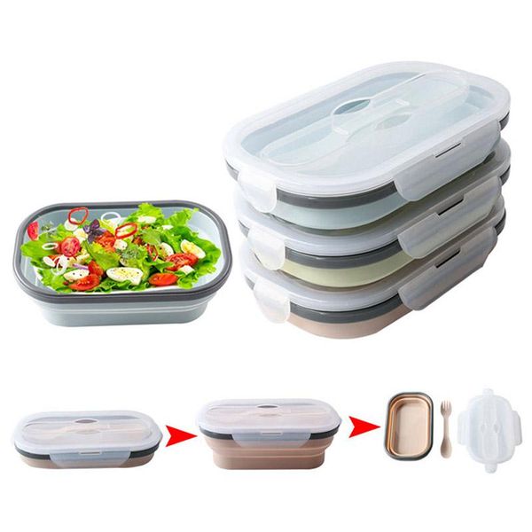 

dinnerware sets nordic silicone single layer portable folding lunch boxs rectangular sealed bento fruit storage container kitchen utensil