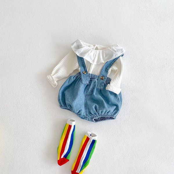 

jumpsuits spring autumn baby overalls korean fashion boys girls denim kids jumpsuit children born clothing shorts, Blue