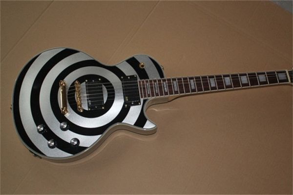 

custom shop zakk wylde bullseye slivery & black electric guitar mahogany body rosewood fingerboard emg passive pickups high quality