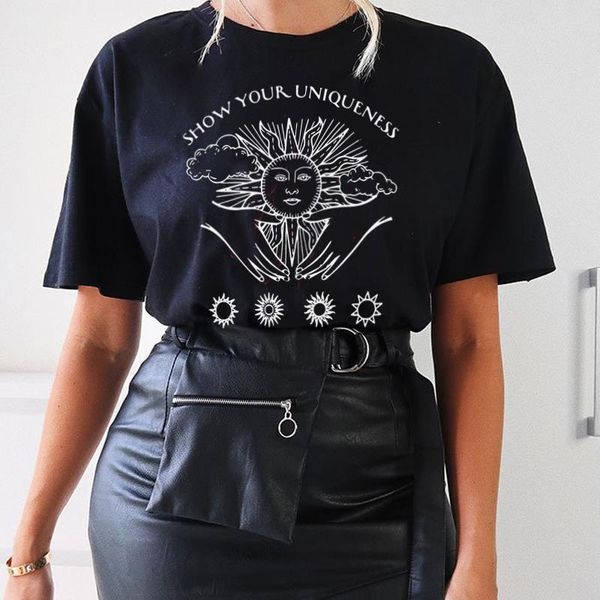 

women's t-shirt celestial slogan vintage t shirt aesthetic tumblr graphic short sleeve oversize witch fashion ladies, White