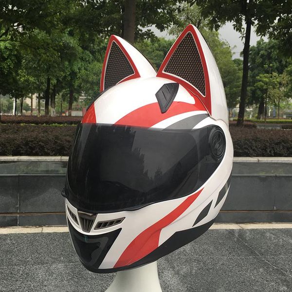 

motorcycle helmets personalized cat ears horned helmet full cross-country anti-fog cover casque moto