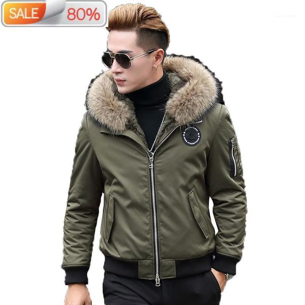 

men's leather & faux real coat parka men liner winter jacket korean raccoon fur collar plus size parkas t-a9-2303 b21539, Black