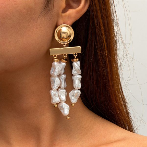 

retro imitation pearl tassel dangle earrings punk french alloy circle stud earring women gold geometric beads ear drop jewelry accessories w, Silver