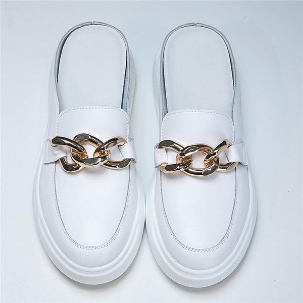 

slippers big size cover toe soft summer women's shoes platform rivet slides low comfort flat casual patent leather fabric hoof h, Black