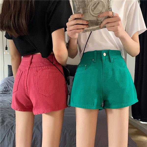 

women's jeans solid color women casual summer korean 2021 high waist thin a shorts wear fashion straight, Blue