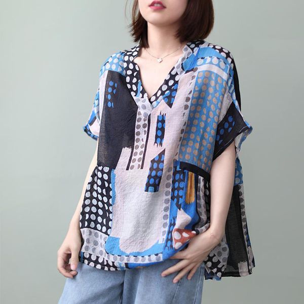 

summer arts female short sleeve casual v-neck neck shirts vintage femme thin m123 blouse, White