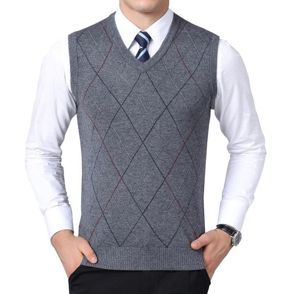 

men's vests brand men sweater vest fashion cashmere sweaters wool pullover v-neck sleeveless clothes, Black;white