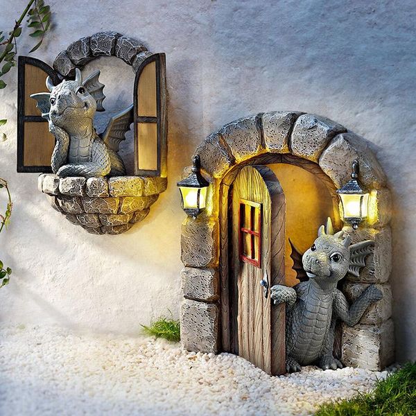 

lovely courtyard dragon sculpture resin window shape statue wall art home outdoor decoration ud88 decorative objects & figurines