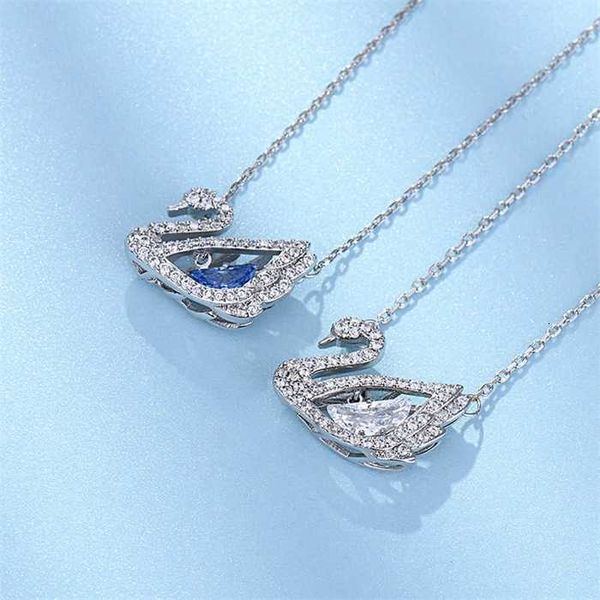 

shi family necklace female element crystal jump blue swan goose, Silver
