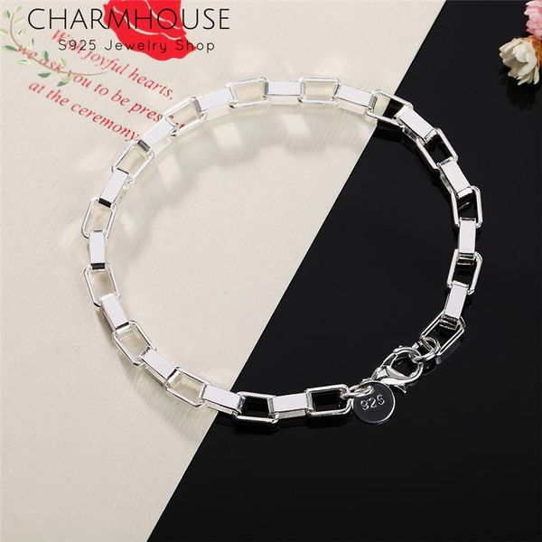

link, chain charmhouse 925 silver bracelet for men women 4mm square box link wristband pulseira femme wedding jewelry bijoux, Black