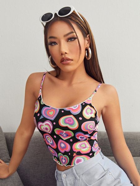 

lettuce trim heart print cami 91ku#, White