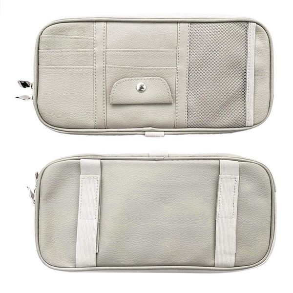 

car organizer leather sun visor organizer, auto interior accessories pocket - truck storage pouch holder, with multi-pocket