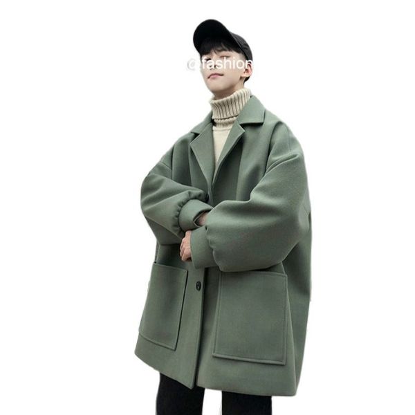 

men's jackets oversized korean male color pure autumn and winter black wool jacket harajuku flannel unew, Black;brown