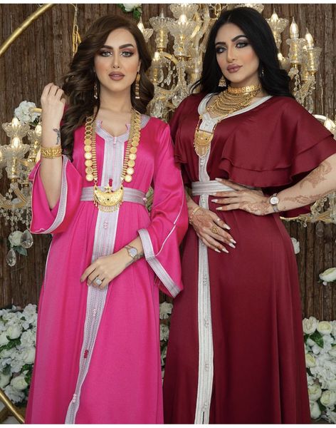 

muslim abaya dress women moroccan kaftan ruffle sleeve vintage hijab maxi vestidos islamic clothing musulman ensembles robe, Red