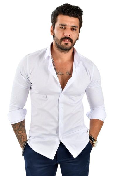 

men's dress shirts deepsea male shirt cotton poplin fabric slim fit lycra casual four seasons 2102024, White;black