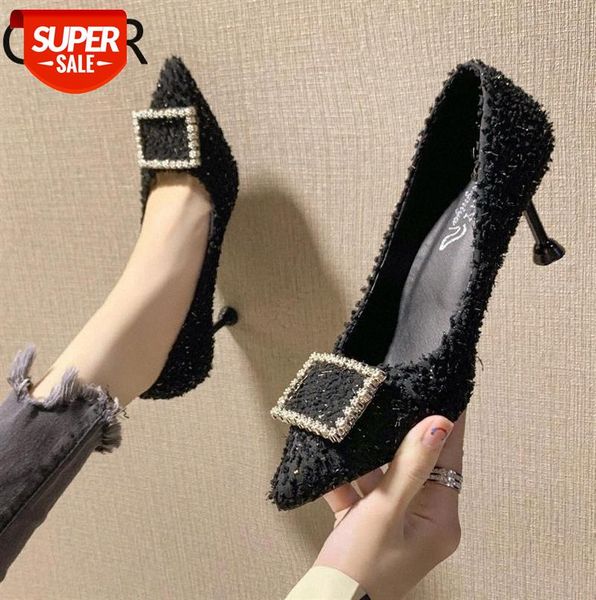 

black suede shallow mouth single shoe fashion wild rhinestones pointed toe stiletto heels elegant womens shoes party dress pumps #ow4y