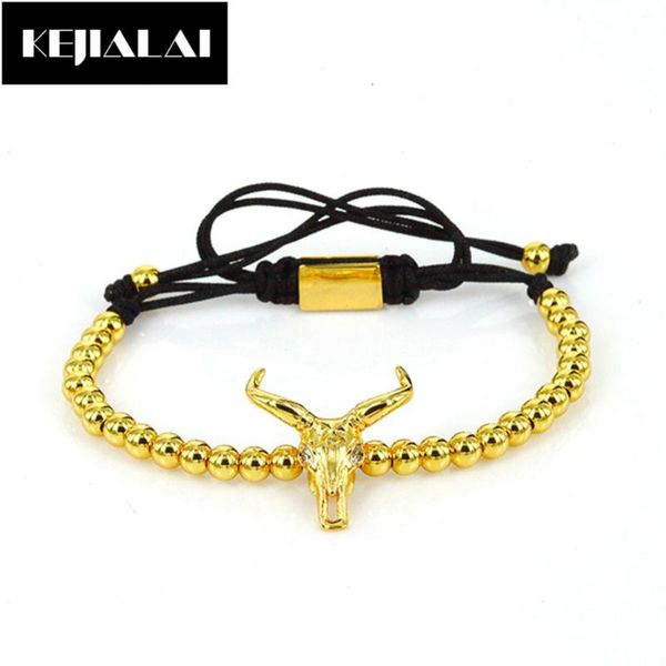 

charm bracelets 2021 fashion men jewelry american old west goat skull bracelet for women gold color round beads braiding macrame, Golden;silver