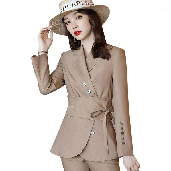 

women's two piece pants fashion women khaki black solid pant suit blazer jacket and trouser female office ladies work business wear 2 s, White