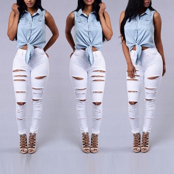 

Fashion Jeans for Women Women' Pants with Holes Tight Sexy Leggings Jeans, White