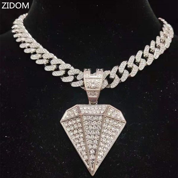 

pendant necklaces men women hip hop diamonde necklace miami cuban chain iced out bling hiphop fashion charm jewelry, Silver