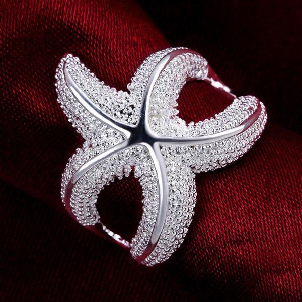 

cluster rings special offer 925 sterling silver for women fine big starfish fashion party gifts lady luxury charm wedding jewelry, Golden;silver