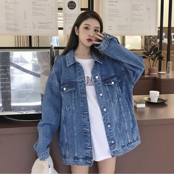 

luxury women's jackets 2021 autumn korean bf denim et women's loose medium and student versatile et long sleeve top, Black;brown