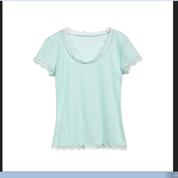 

women's o-neck lace fitted cotton short sleeve stretch basic shirt blouses & shirts, White