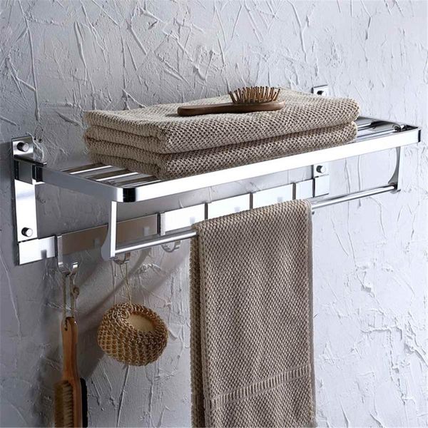 

double-deck foldable towel racks punch-shower holder bathroom accessories folding wall organizer hooks holders